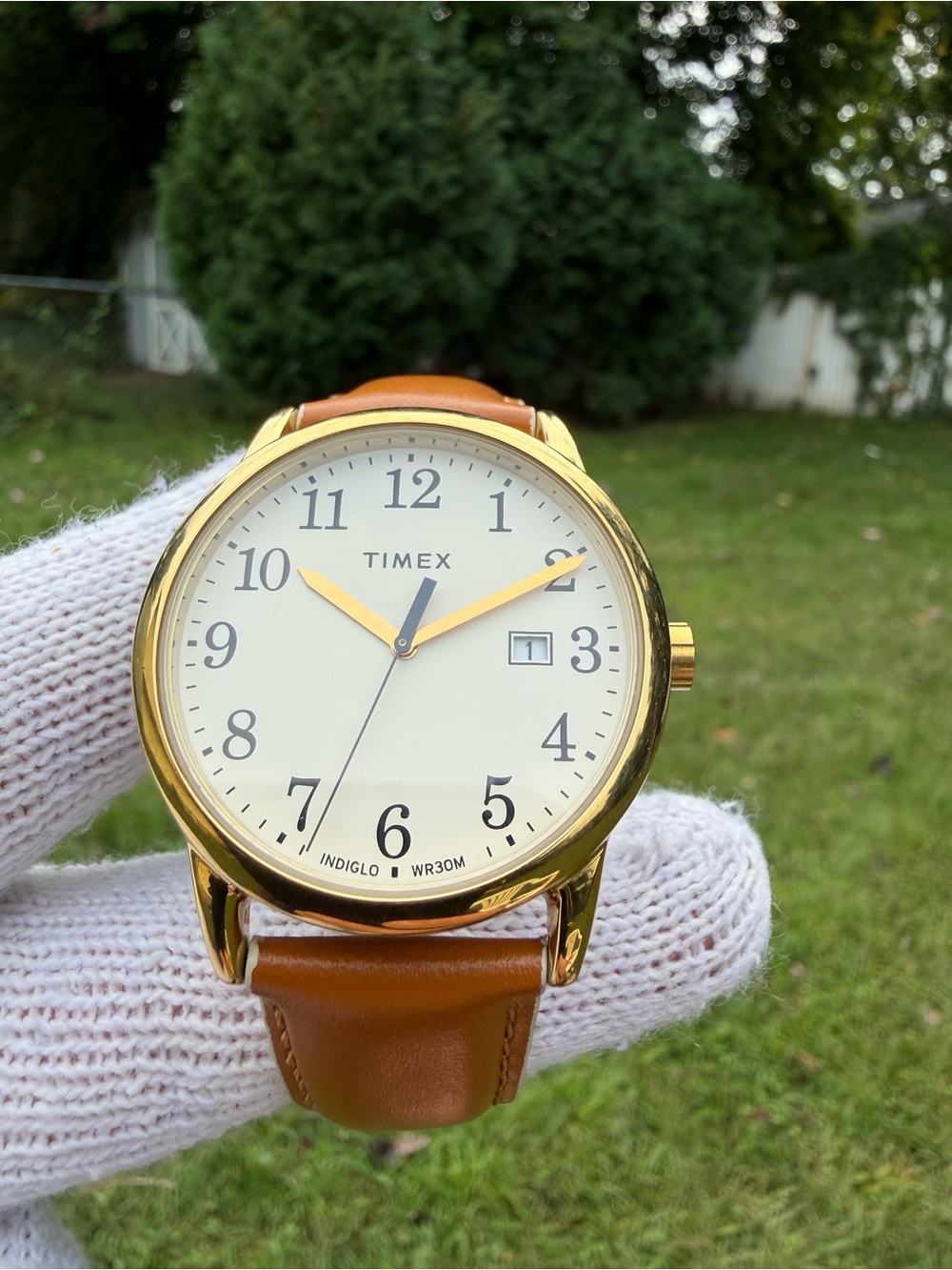 Timex Easy Reader TW2R62700 38mm Gold Tone Case Brown Leather Indiglo Watch